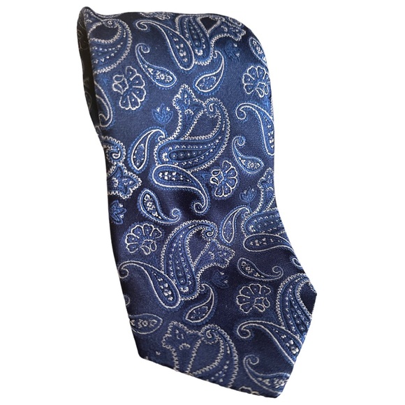 CALABRUM LONDON Men's 100% Silk Necktie Designer PAISLEY Blue/Gray EUC Rare 57” - Picture 1 of 5